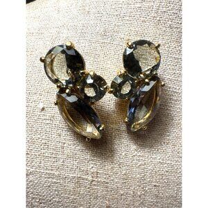 Kate Spade Smoky Quartz Crystal Dangle Earrings Gold Tone Faceted Stones Elegant